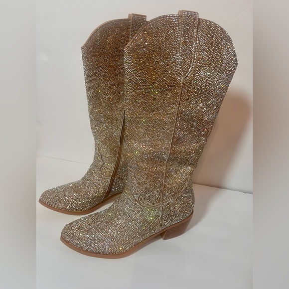 Rhinestone Cowgirl Boots Silver Sparkling Bedazzled Mid-Calf Size 7.5 or 8 - Picture 3 of 13